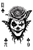 ROSA INREREASEA, Death, moth, cards, double face of the Joker tattoo design idea