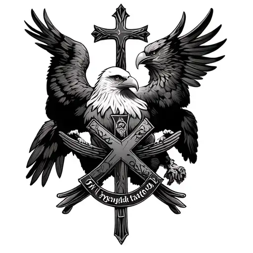 Maltese cross and eagle holding tattoo design idea