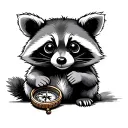 cute racoon sitting holding a compass tattoo design idea