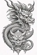 lightning dragon and oni mask tattoo design idea