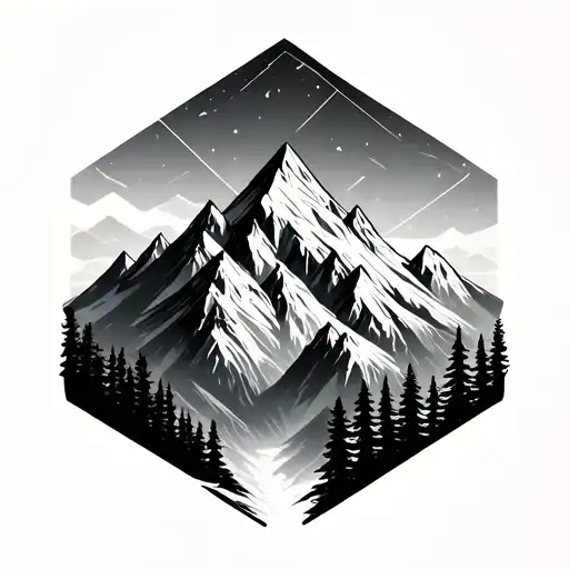 geometric diamond mountain trees tattoo design idea