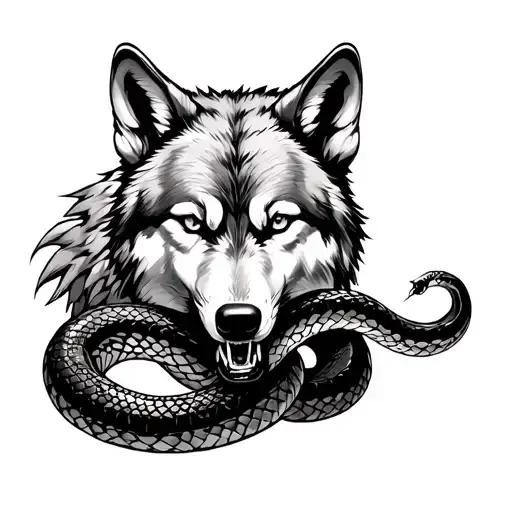 wolf eating snake coming tattoo design idea