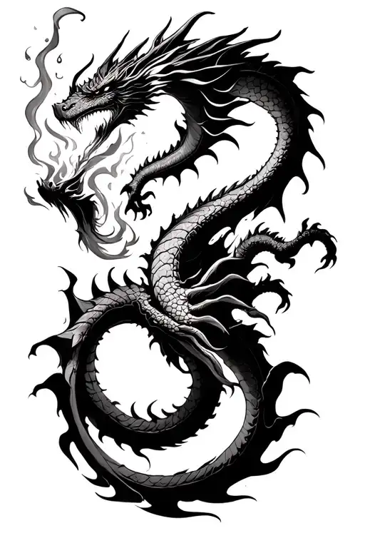 dragon breathing fire tattoo design idea