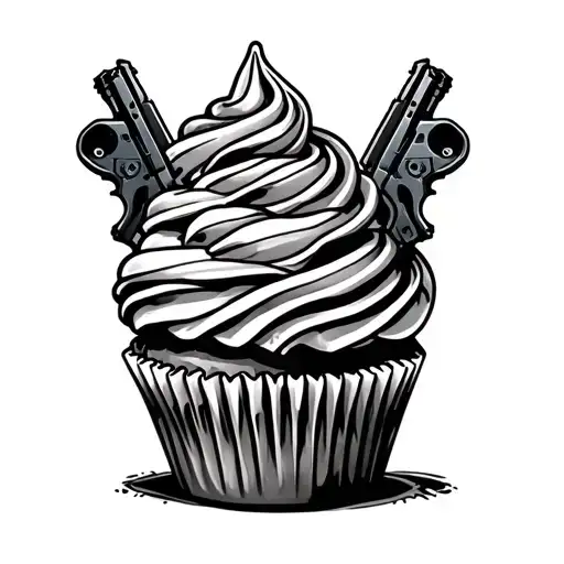 cupcake tattoo with guns tattoo design idea