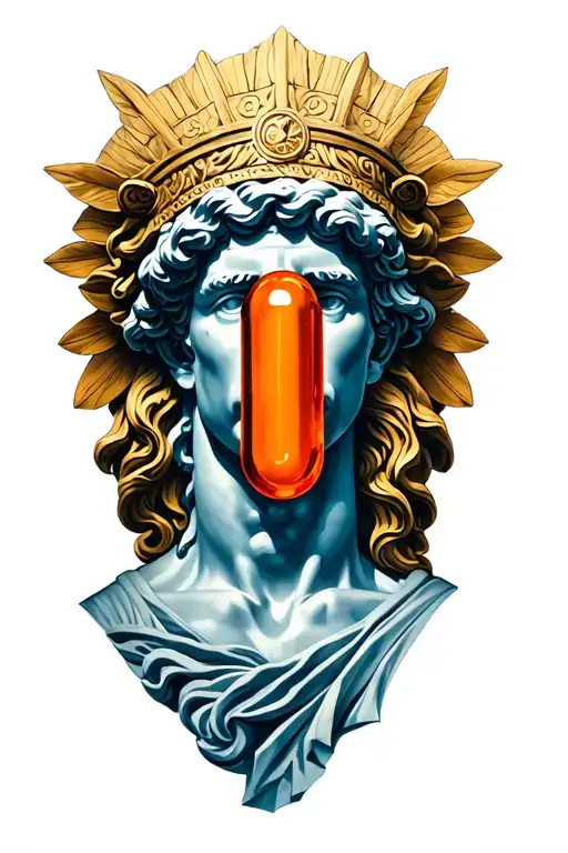 Greek God Hermes with Orange Pill tattoo design idea