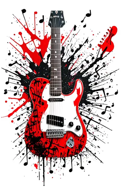 fender telecaster full body plus music notes tattoo design idea