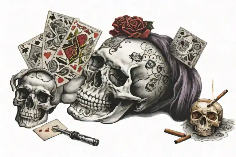 baron saturday skull with cards and cigar naked woman tattoo design idea