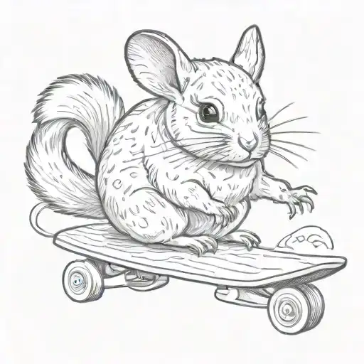 Chinchilla on a skateboard deck tattoo design idea