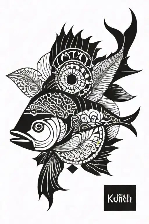koifish and geometric mandalas tattoo design idea