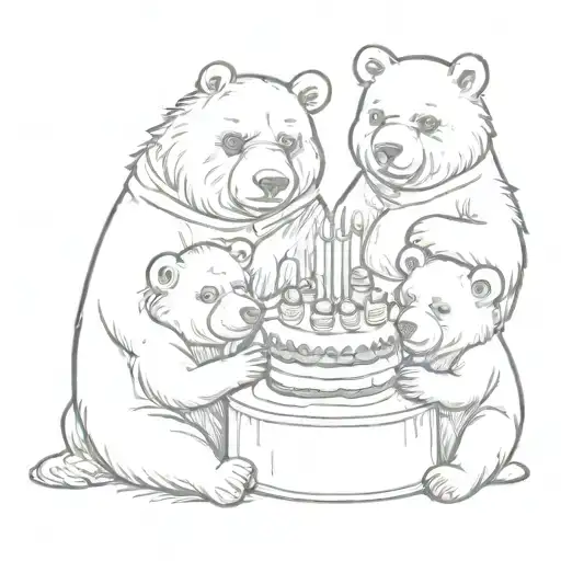 cute three bears eating cake  tattoo design idea