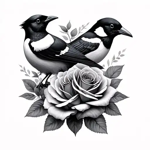 2 magpies 2 roses tattoo design idea