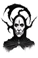 Demon Valak from the film Spell against the background of the church tattoo design idea