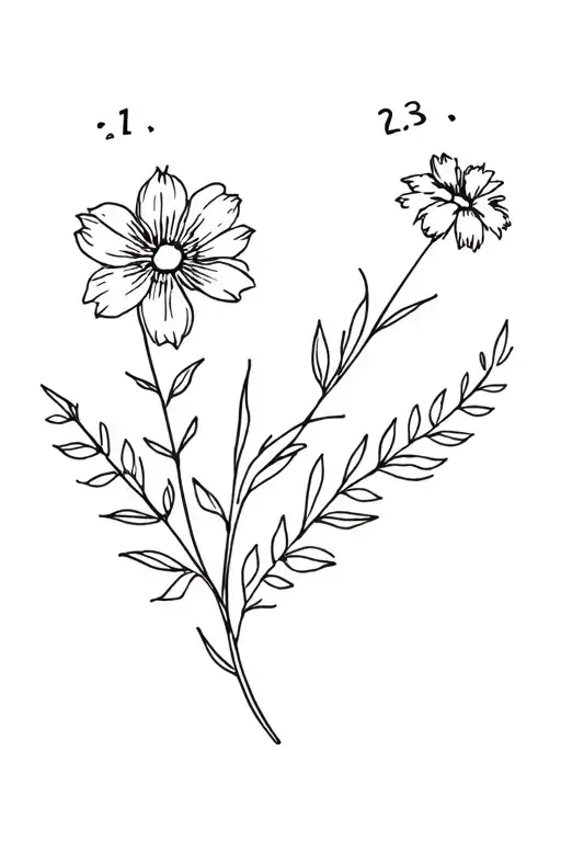 fine line blank in tattoo to represent birthday flowers on 1 june, 22 june, 23 june, 19 september, 18 october, 12 decemb tattoo design idea