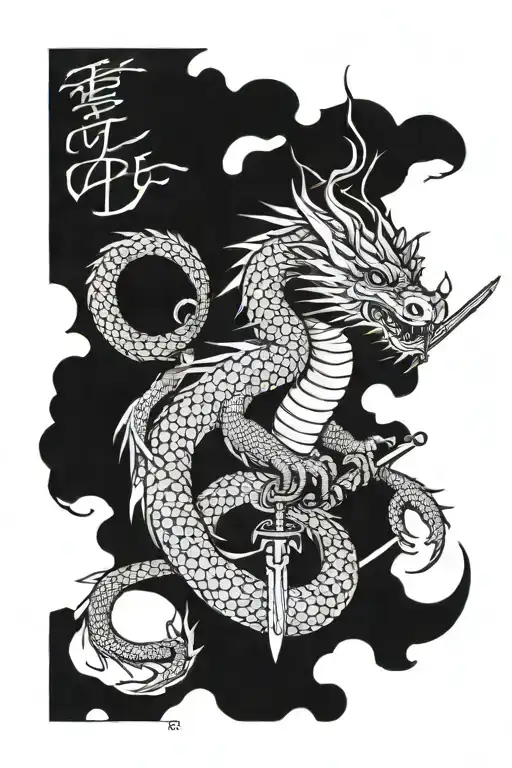 dragon japanese with a katana sword tattoo design idea