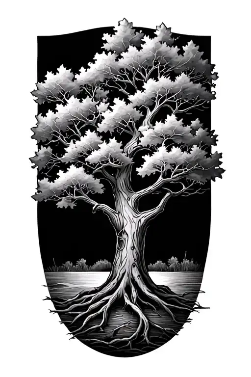 oak tree modern interpretation tattoo design idea