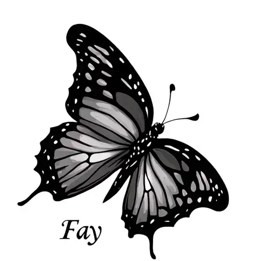 butterfly with the name Fay tattoo design idea