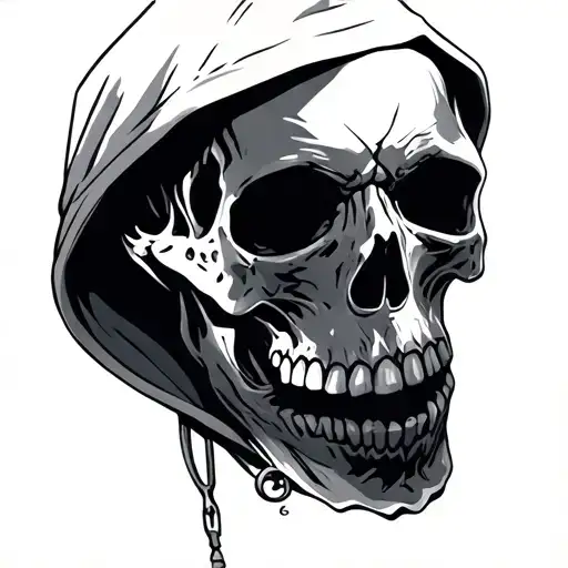 basic skull in hoodie tattoo design idea