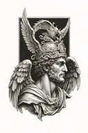 Hermes messenger god, winged crown, greek art, godly Greek symbolism tattoo design idea