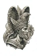 Hermes messenger god, winged crown, greek art, godly Greek symbolism tattoo design idea