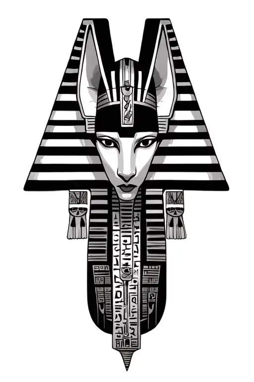 ANUBIS with egyptian writing background  tattoo design idea