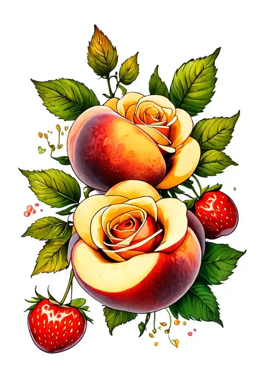 peaches, roses and strawberries cherries tattoo design idea