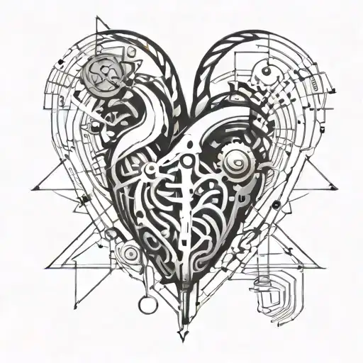 A mechanical heart with musical notes flowing out of it tattoo design idea