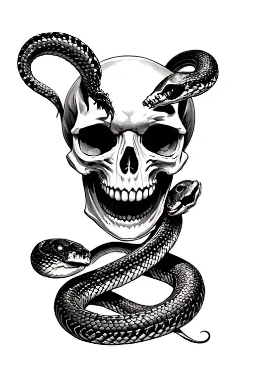 skull with a rattlesnake wrapped loosely tattoo design idea