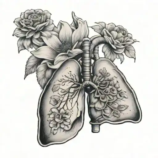 Lungs with flowers on one side and the other looks like a normal lung. The Benjamin Franklin Bridge and quote “the rain  tattoo design idea