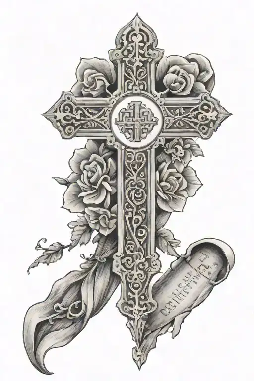 cross with Bible verse tattoo design idea