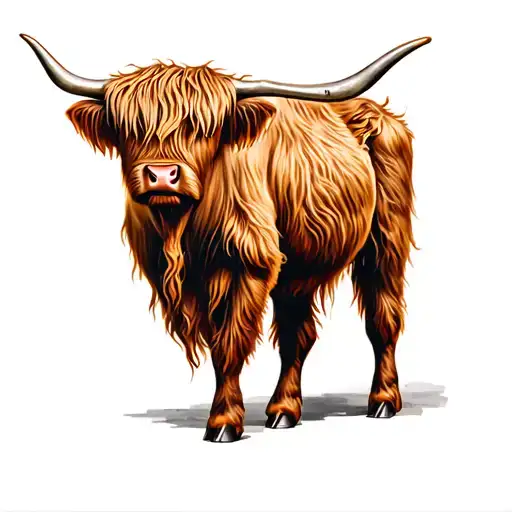 highland cow full body sideways tattoo design idea