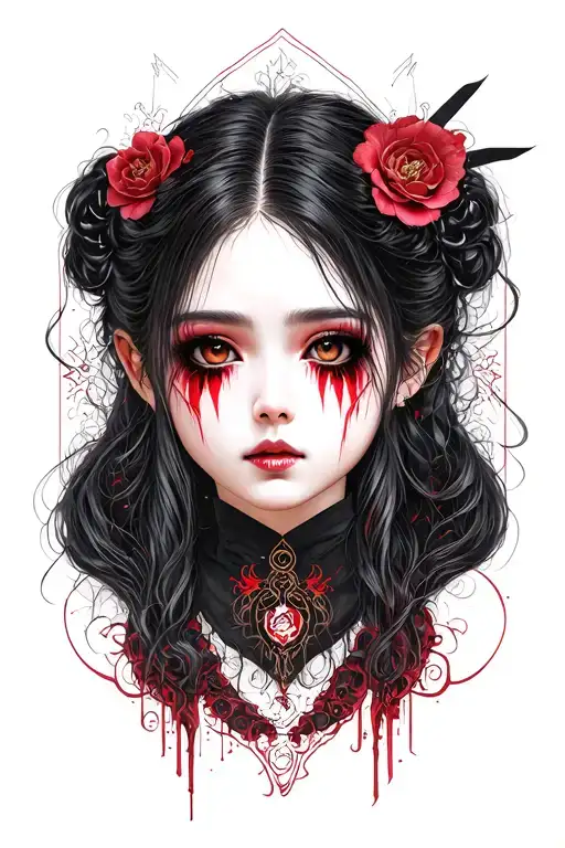 gothic horror japanese girl's face tattoo design idea