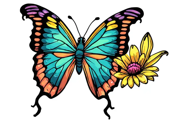 Butterfly metamorphosis portrayed tattoo design idea