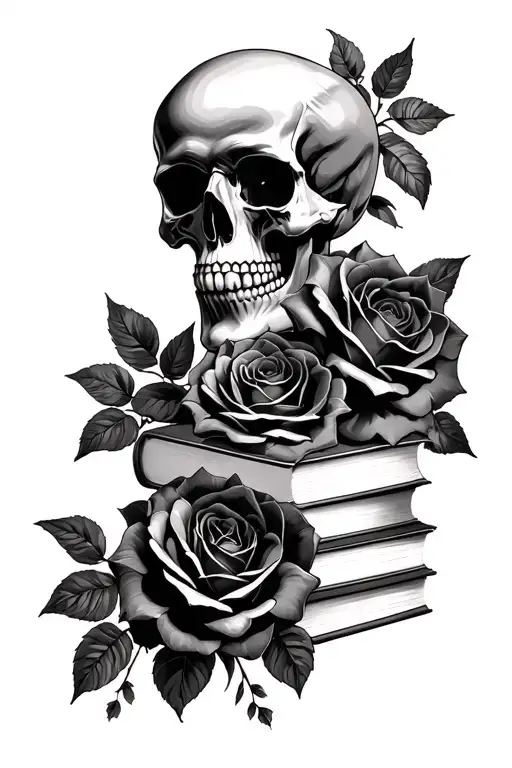 skulls , roses , dark romance books tattoo design idea