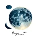 waxing gibbous moon phase with grandma in cursive under it and the date May 3rd, 1955 tattoo design idea
