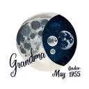 waxing gibbous moon phase with grandma in cursive under it and the date May 3rd, 1955 tattoo design idea