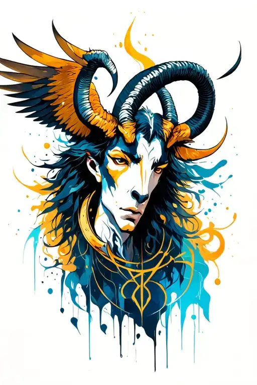 arcangel Uriel with capricorn zodiac sign tattoo design idea