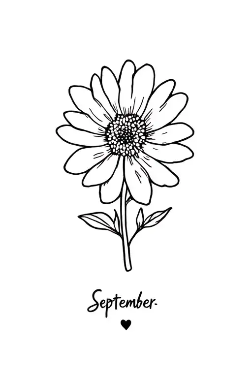 fine line September birth flower with small hearts tattoo design idea