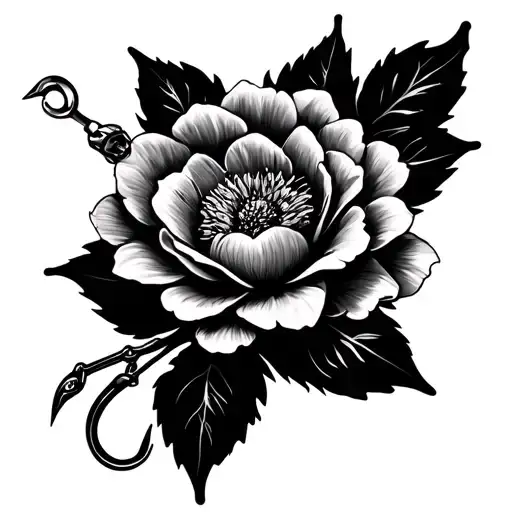 flower sleeve with small fishing hook memorial tattoo  tattoo design idea
