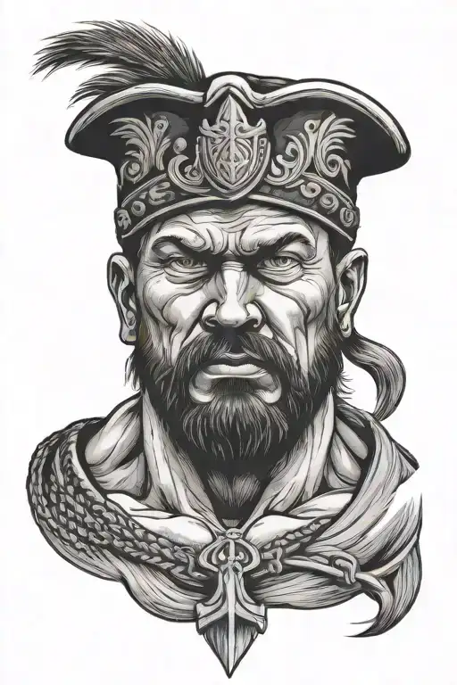 Ukrainian Cossack with muscles and angry face tattoo design idea