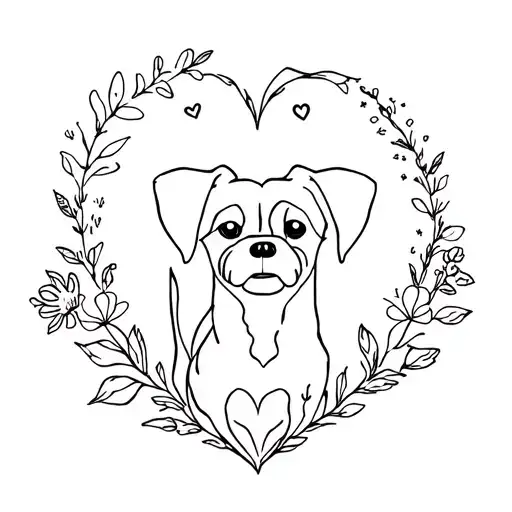 border terrier with a heart of flowers around it luminous points tattoo design idea