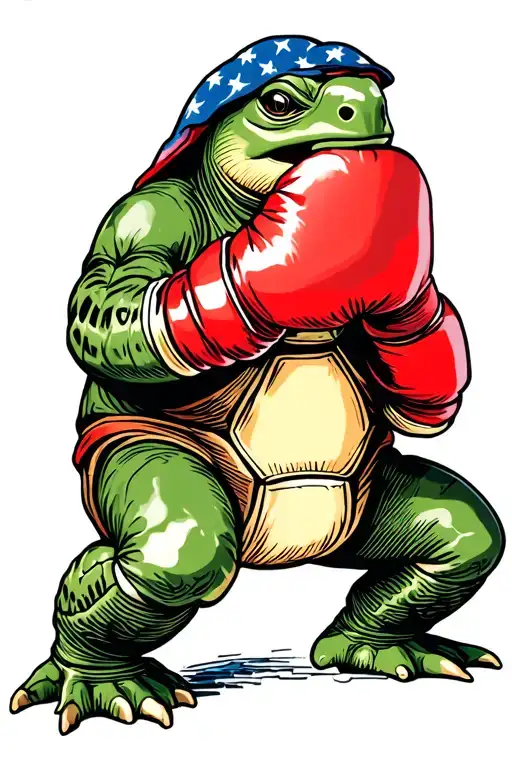 turtle wearing boxing gloves tattoo design idea