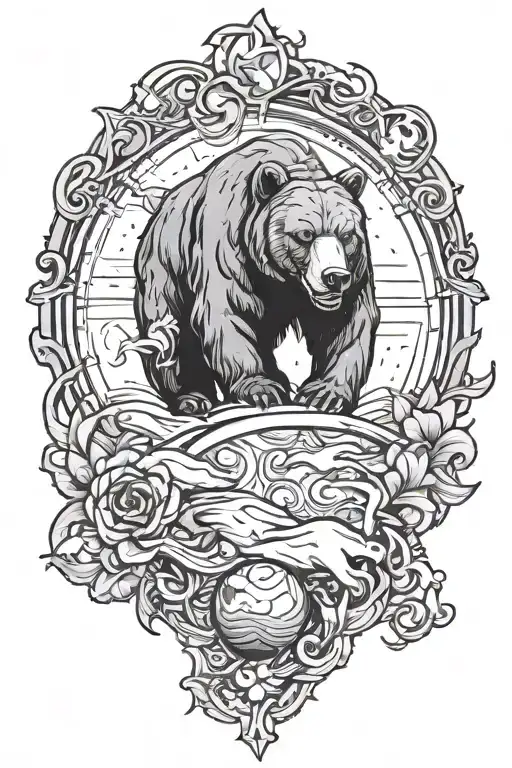 Tattoo with using aggressive bear,Bull both animal also use the element of earth with Venus planet tattoo design idea