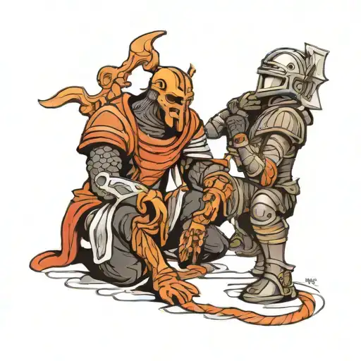 shaka and knight kneeling tattoo design idea