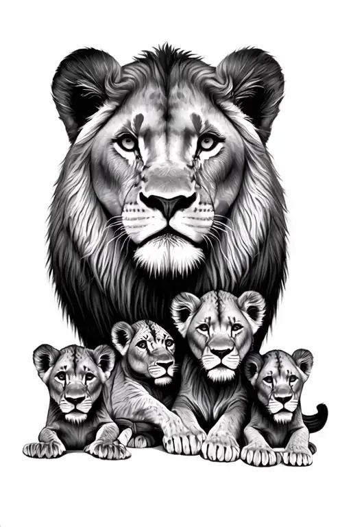 Lioness and 3 lion cubs tattoo design idea