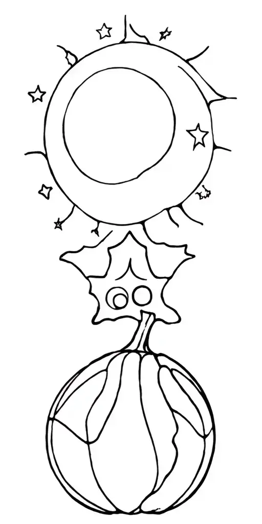 stars, moon, sun. one small outline of pumpkin, one small outline of camera, one small outline of basketball,   tattoo design idea
