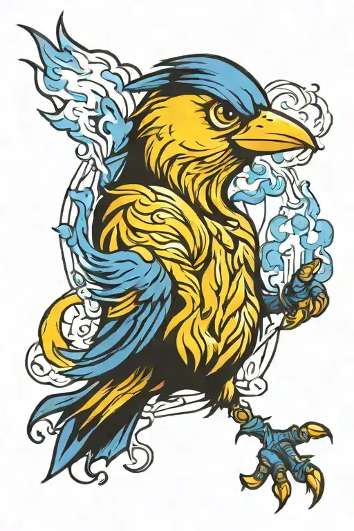 Yellow Canary and Blue Fire tattoo design idea
