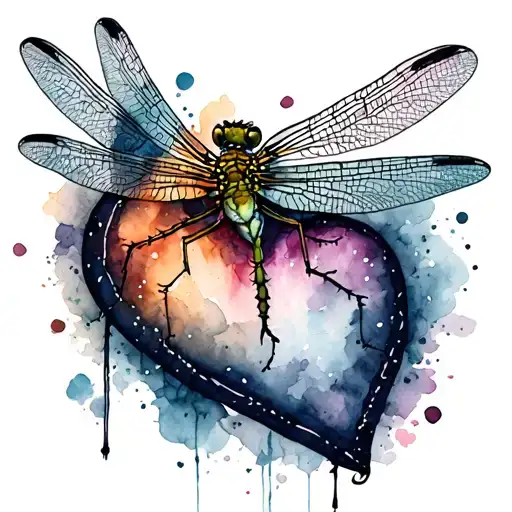 dragon flies and heart shape tattoo design idea