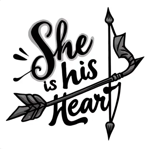 "she is his heart" bow and arrow design tattoo design idea