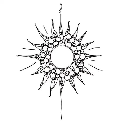 Sun from tangled, circle of flowers, rapunzel's crown on top tattoo design idea