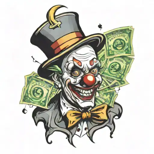 clown face with money  tattoo design idea